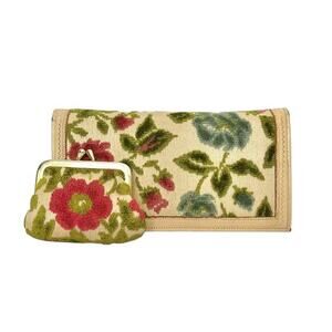 Vintage Neiman Marcus x Daniél Tapestry Leather Wallet Clutch and Coin Purse Set